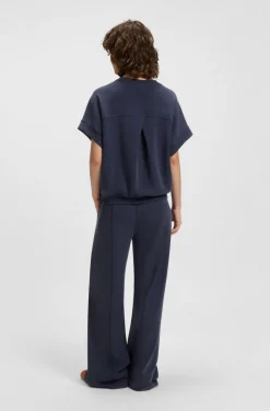 BOSS Orange naisten housut, ENURI JERSEY TROUSERS Tummansininen