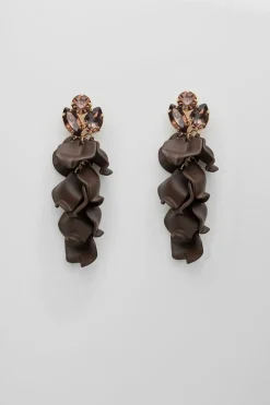 Bow 19 korvakorut LEAF STONE EARRINGS, tummanruskea