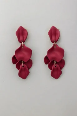 Bow 19 Naisten Korvakorut Pearl Leaf Earrings, viininpunainen