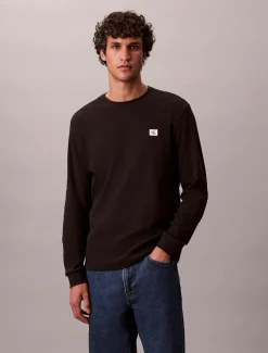 Calvin Klein Jeans miesten college, LS WAFFLE LS TEE Musta