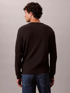 Calvin Klein Jeans miesten college, LS WAFFLE LS TEE Musta
