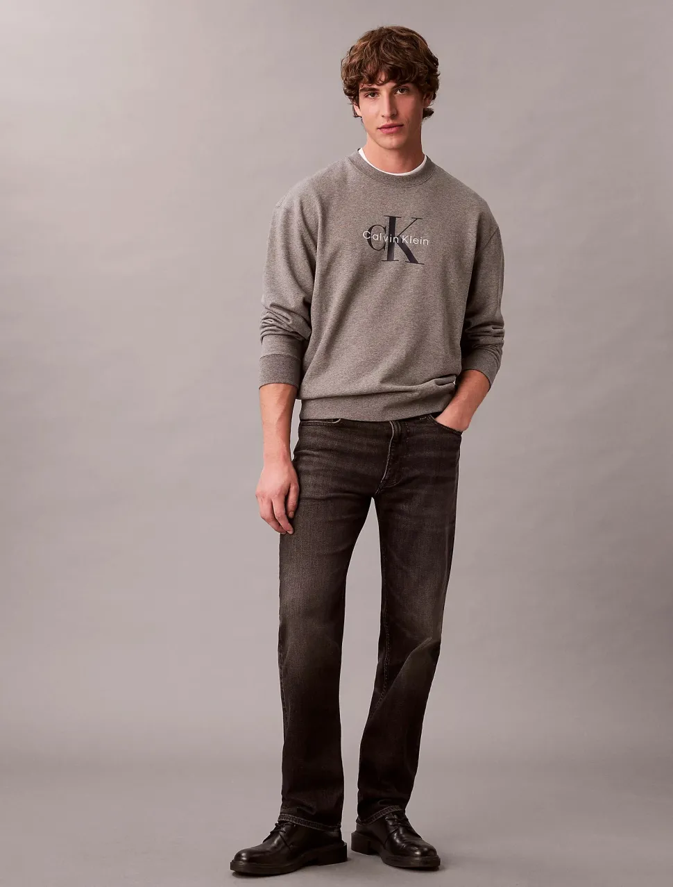 Calvin Klein Jeans miesten collegepaita LS EU 350Terry Monologo CN Swtsh, vaaleanharmaa