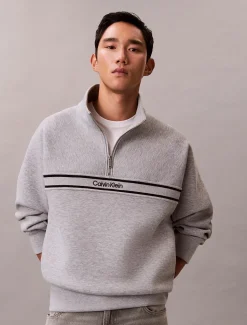 Calvin Klein Jeans miesten collegepaita LS Cotton Spacer Stripe Rib QTR, vaaleanharmaa