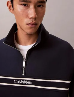 Calvin Klein Jeans miesten collegepaita LS Cotton Spacer Stripe Rib QTR, tummansininen
