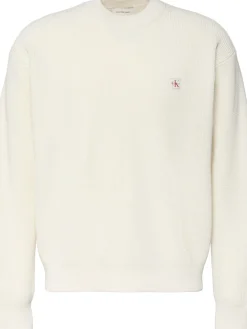 Calvin Klein Jeans miesten neulepusero LS EZ Cotton Waffle Crwnk Swtr 9, luonnonvalkoinen