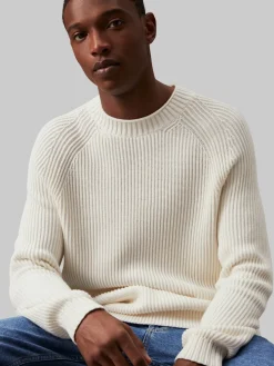 Calvin Klein Jeans Miesten Neulepusero, SOFT UTILITY RAGLAN SWEATER Valkoinen