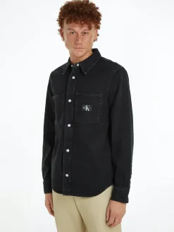 Calvin Klein Jeans Miesten Paitatakki, REGULAR LINEAR SHIRT Hiilenmusta