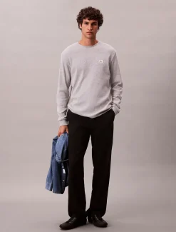 Calvin Klein Jeans miesten paita, LS WAFFLE BADGE CREWNK TEE Vaaleanharmaa