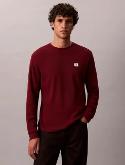 Calvin Klein Jeans miesten paita, LS WAFFLE BADGE CREWNK TEE Viininpunainen