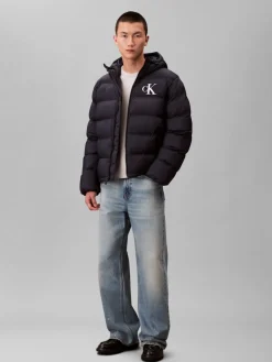 Calvin Klein Jeans miesten Puffertakki, LS NYLON MONOGRAM PUFFER JACKET Tummansininen