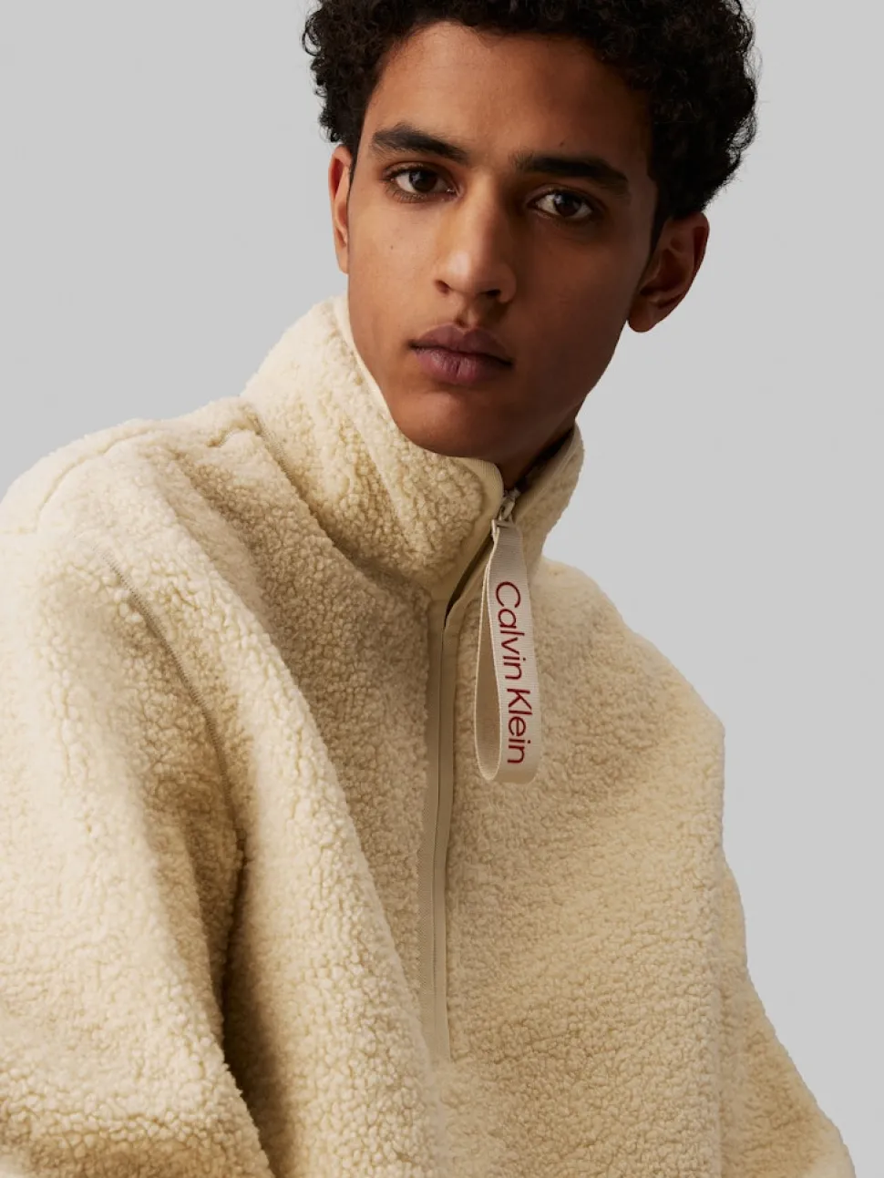 Calvin Klein Jeans Miesten Sherpa, HALF ZIP SHERPA Luonnonvalkoinen
