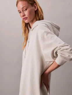 Calvin Klein Jeans naisten collegemekko, LS MONOLOGO PREMIUM TERRY HOODIE Luonnonvalkoinen
