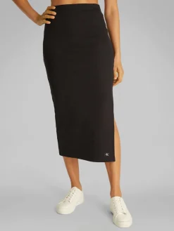 Calvin Klein Jeans naisten hame, WOVEN LABEL RIB SKIRT Musta