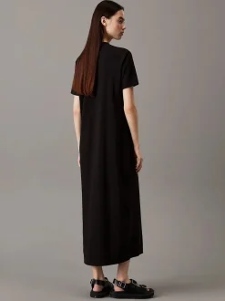 Calvin Klein Jeans naisten mekko, K-MONOLOGO LONG RIB TEE DRESS Musta