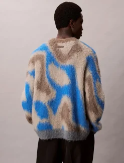 Calvin Klein Menswear miesten neulepusero LS PATTERN BRUSHED ALPACA CREWNE, monivärinen kuosi