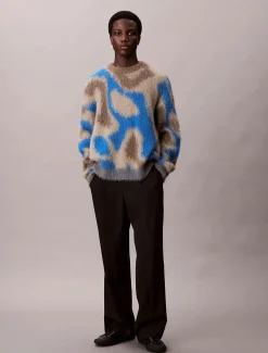 Calvin Klein Menswear miesten neulepusero LS PATTERN BRUSHED ALPACA CREWNE, monivärinen kuosi