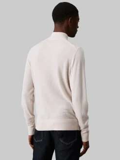 Calvin Klein Menswear Miesten Neulepusero, MERINO RWS MOCK NECK SWEATE Luonnonvalkoinen