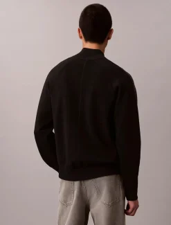 Calvin Klein miesten neuletakki LS Tech Knit Track Jacket FZ SWT, musta