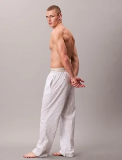 Calvin Klein Miesten Pyjamahousut, Sleep Pant Cotton Poplin Raidallinen Valkoinen