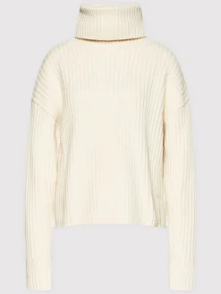 Calvin Klein naisten neulepusero, CHUNKY RIB ROLL NECK SWEATER Luonnonvalkoinen