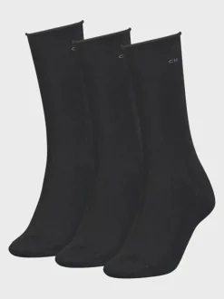 Calvin Klein Naisten Sukat, CK WOMEN SOCK 3PK ROLL TOP Musta