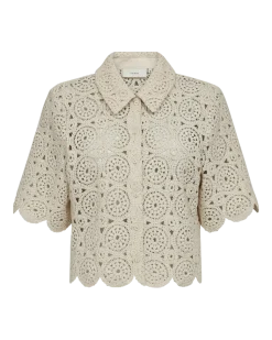 COPENHAGEN MUSE naisten neulepusero, CROCHET CARDIGAN Luonnonvalkoinen