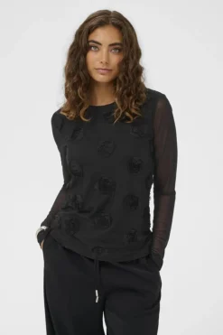 Culture Mascha Mesh O-Neck Blouse, musta