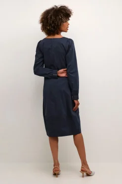 Culture Naisten Mekko, CUANTOINETT V-NECK DRESS Blue Iris