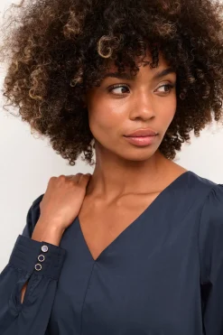 Culture Naisten Mekko, CUANTOINETT V-NECK DRESS Blue Iris