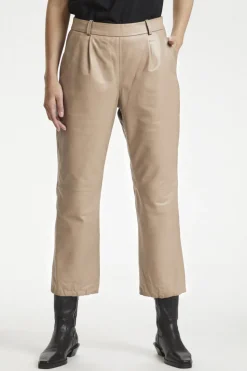 Culture Naisten Nahkahousut, Benja Leather Pant Vaalea Beige