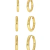 Edblad korvakorut Triple Pair Hoops, Gold pleated