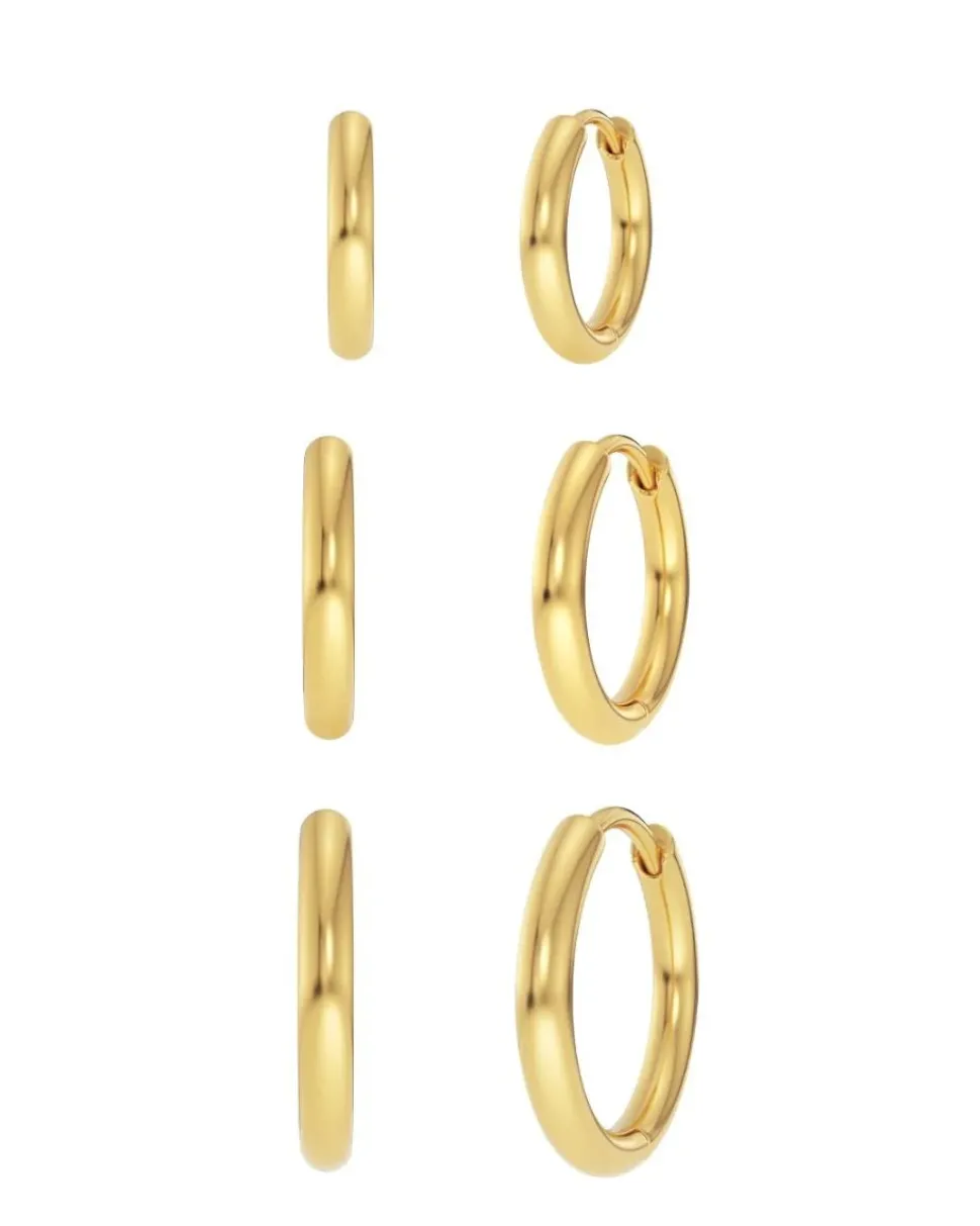 Edblad korvakorut Triple Pair Hoops, Gold pleated