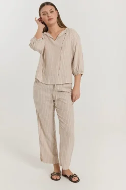 Freequent naisten housut, LALUX PANTS Raidallinen Beige