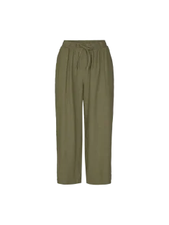 Freequent Naisten housut LA PANT 7/8 LINEN Khaki