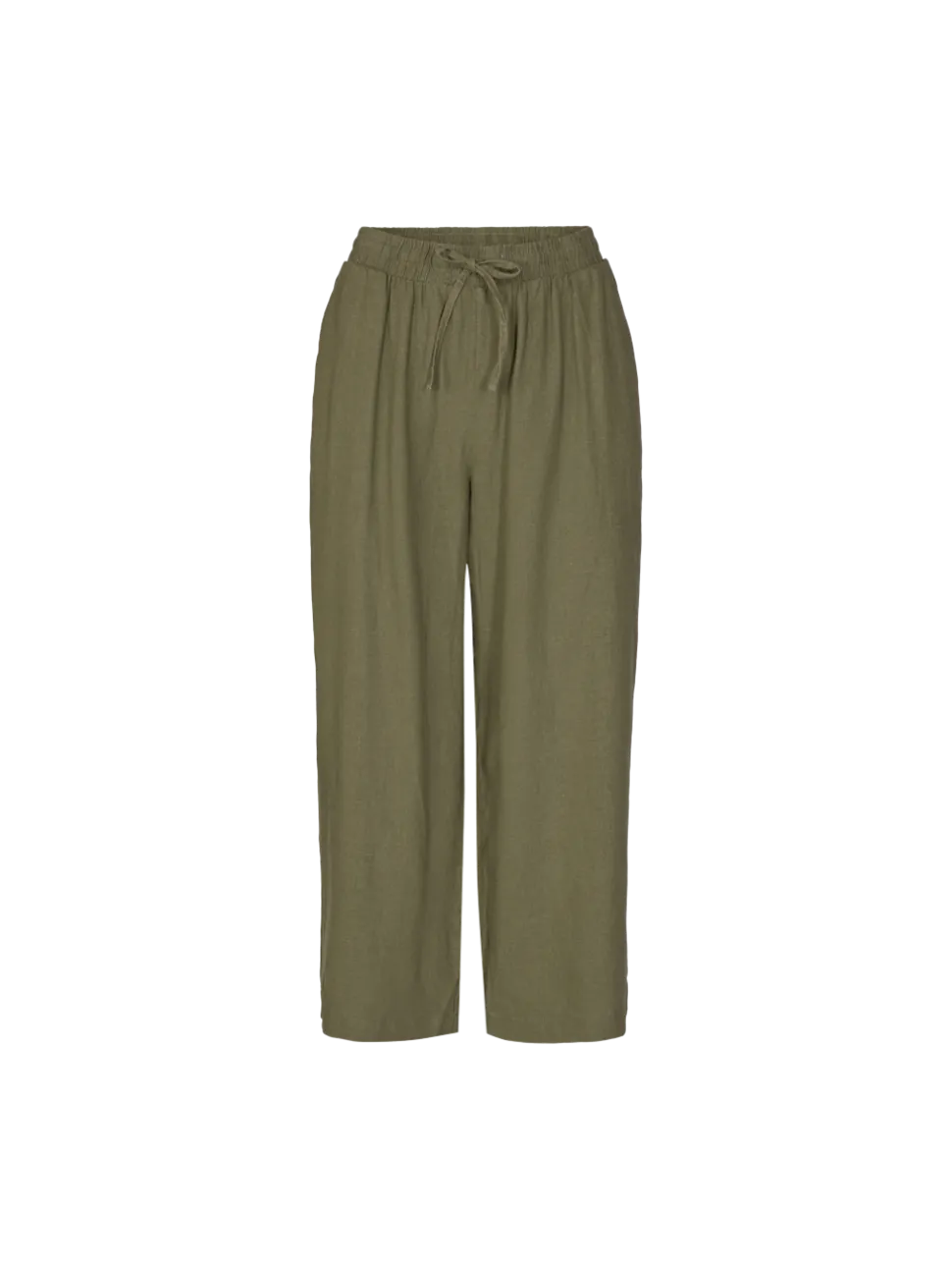 Freequent Naisten housut LA PANT 7/8 LINEN Khaki