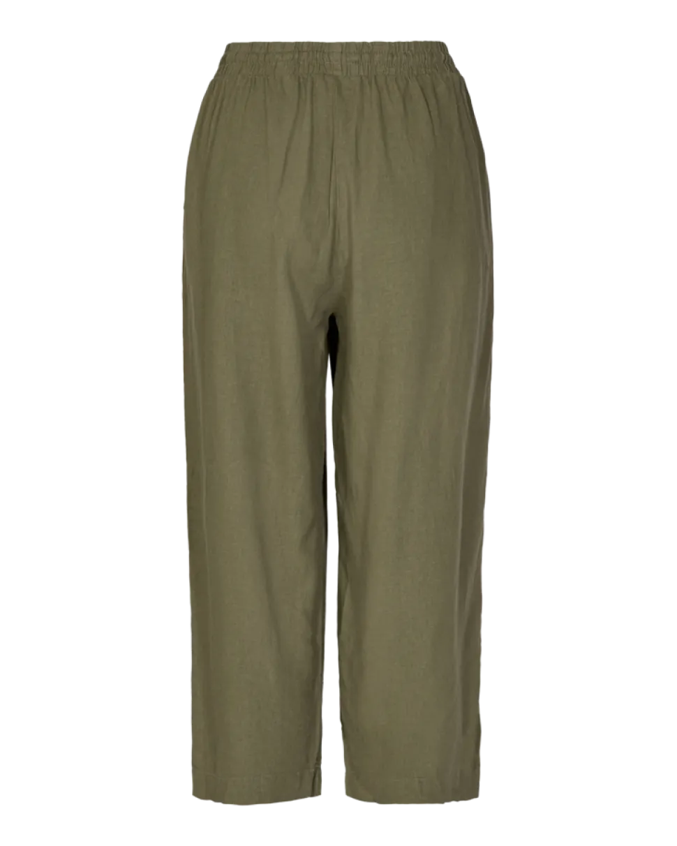 Freequent Naisten housut LA PANT 7/8 LINEN Khaki