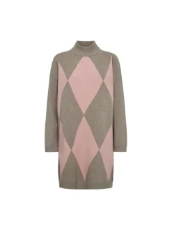 Freequent naisten neulemekko SORA TUNIC, vaaleanpunainen ruutu