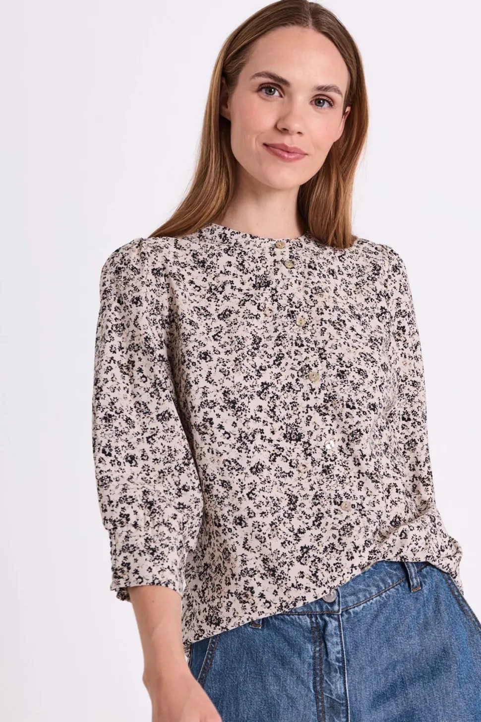 Freequent naisten pusero Molli Shirt, kuosillinen beige