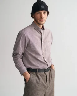 Gant miesten kauluspaita, POPLIN MICRO GINGHAM Viininpunainen Ruutu