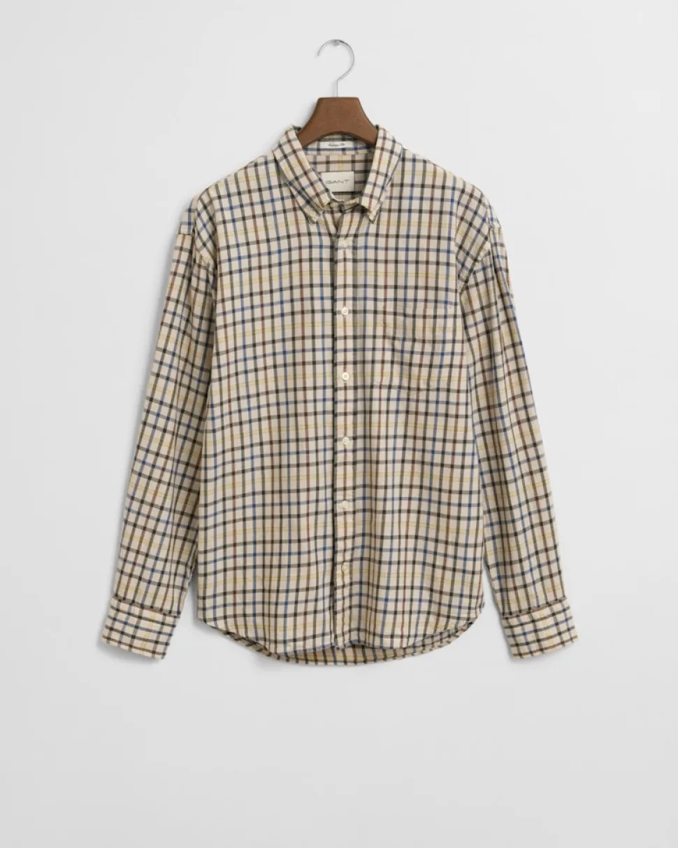 Gant Miesten kauluspaita, REG TWILL CHECK SHIRT Beige Ruutu