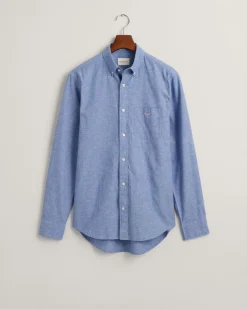 Gant Miesten Kauluspaita REGULAR COTTON LINEN SHIRT Keskisininen