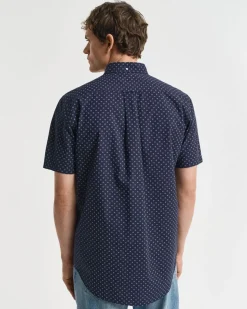 Gant miesten lyhythihainen kauluspaita, REG MICRO PRINT SS SHIRT Sininen Kuosi