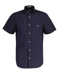 Gant miesten lyhythihainen kauluspaita, REG MICRO PRINT SS SHIRT Sininen Kuosi