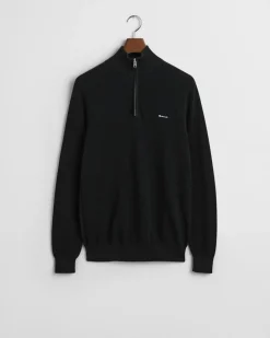 Gant miesten neule, COTTON PIQUE HALF ZIP Musta