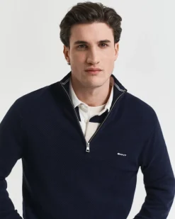 Gant miesten neule, COTTON PIQUE HALF ZIP Tummansininen