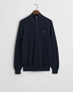 Gant miesten neule, COTTON PIQUE HALF ZIP Tummansininen