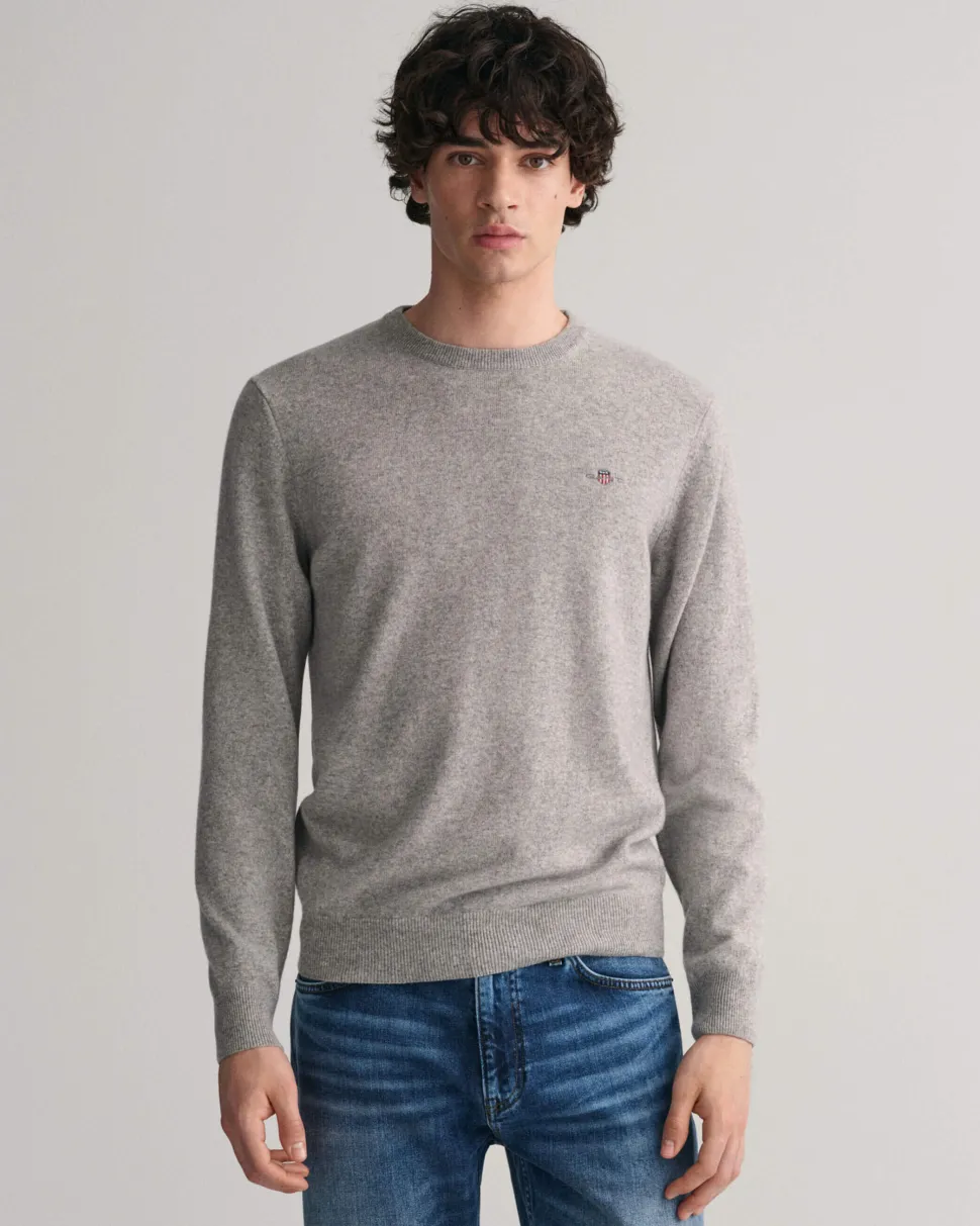 Gant Miesten Neulepaita, SUPERFINE LAMBSWOOL C-NECK Keskiharmaa