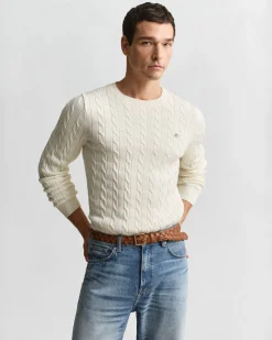 Gant miesten neulepusero Cotton Cable Cricket V-Neck, valkoinen