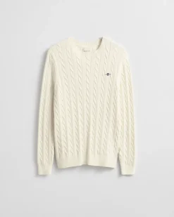 Gant miesten neulepusero Cotton Cable Cricket V-Neck, valkoinen