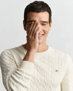 Gant miesten neulepusero Cotton Cable Cricket V-Neck, valkoinen